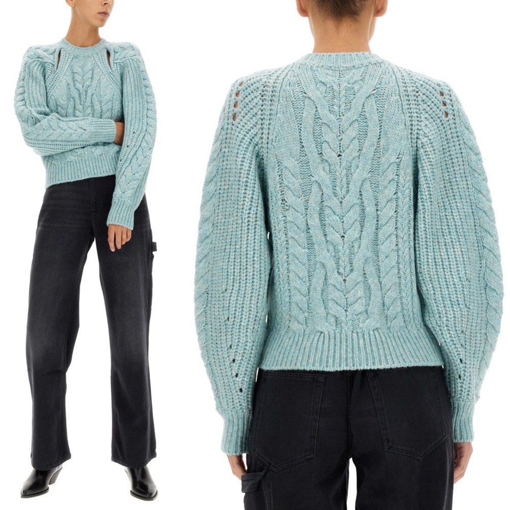 ISABEL MARANT Paloma Cutout Cable-Knit Wool Size 38 FR (6 US) Ice Blue